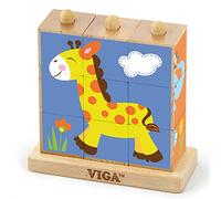 VIGA Toys-Cube Puzzle-Wild Animals-4 pieces, Multicolore, 50836