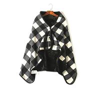 VIGAN Calda coperta a scialle indossabile per esterni, coperta in flanella con cappuccio a doppio lato, plaid con bottoni (G: griglia nera)