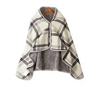 VIGAN Calda coperta a scialle indossabile per esterni, coperta in flanella con cappuccio a due lati con bottoni in peluche (A: griglia grigia)