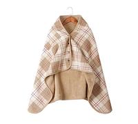 VIGAN - Coperta calda con scialle indossabile all'aperto, in flanella, con cappuccio, a doppio lato, a quadri, con bottone, soffice (D: Marrone a griglia)