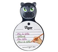Vigar - Blocco note con ventosa - 100 pagine autoadesive - 11 x 3,5 x 21 cm - Design Felix - Ideale per frigoriferi - Riutilizzabile - Grigio e nero