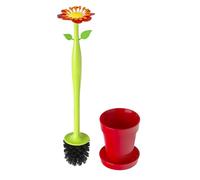 Vigar Flower Power Scopino WC con Porta Scopino, Design Decorativo a Margherita con Base a Vaso, Set di Pulizia per Appartamento e Arredo Moderno, Rosso