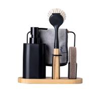 VIGAR - Organizer per lavello - con dispenser per sapone da 350 ml - 22 x 8,5 x 26 cm - Vintage - con spugna, panno e spazzola per piatti - per strofinare i piatti - Nero e Bambù