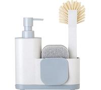 Vigar - Set lavello 4 pezzi - Dispensatore, spugna, spazzola e spatola - 14,5 x 7 x 21 cm - ZeroLine - Materiali sostenibili - Stretto - Grigio