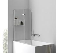 Vigevee Pannello doccia per vasca da bagno, 100 x 140 cm, pieghevole, 2 pezzi, in vetro di sicurezza EGS da 6 mm, colore argento trasparente