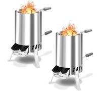 Vigevee Set di 2 riscaldatori per piscina in acciaio inox con fuoco, 32/38 mm, raccordi 100% acciaio inox, con tappetino ignifugo e cassetto per fuliggine