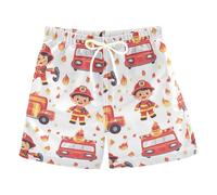 Vigile del fuoco e camion dei pompieri bianco ragazzi costume da bagno ad asciugatura rapida ragazzi Beach volley costumi da bagno per bambini vacanze 2T, Pompiere e camion dei pompieri Bianco, 4 anni