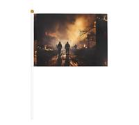 Vigili del fuoco che combattono gli incendi sei pezzi stampati su entrambi i lati bandiera portatile 14 x 20,8 cm, adatta per tifare attività di squadra