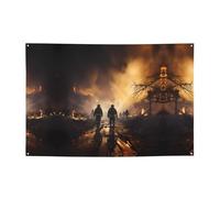 Vigili del fuoco che combattono gli incendi Stampa banner festivi e fondali appesi - decora facilmente la scena della tua festa