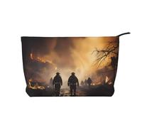 Vigili del fuoco che combattono gli incendi Stampe Borsa cosmetica in velluto a coste per riporre cosmetici con chiusura a cerniera per viaggi, campeggio e uso quotidiano