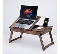 Vigo - Supporto per laptop in legno per letto, scrivania regolabile per laptop e vassoio per le gambe con contenitore integrato, design pieghevole ed ergonomico per leggere, scrivere e lavorare (noce)