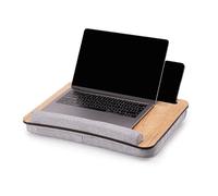 Vigo Wood Scrivania Portatile su Grembo con Cuscino,Vassoio Morbido da Divano per Ufficio Domestico, Leggero e Portatile con Poggiapolso, Tablet fino a 15.6'' e Supporto per Telefono(Quercia E Grigio)