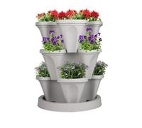 VIGOEXPRESS Torre di piante impilabili da giardino verticale a 3 piani per verdure, fragole, erbe e fiori, adatta per interni ed esterni (bianco)