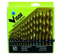 Vigor 41265-20 Serie Punte HSS Titanium, 19 Pezzi, 1-10 mm