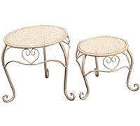 Vigor Portafiori Ferro Battuto Bianco 2 Pz Tavolini Tondi