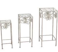 Vigor Portafiori Ferro Battuto Bianco 3 Pz Sgabelli Quadri