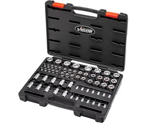 ViGOR Set di bussole T V7920N, 60 utensili, 1/4", 3/8", 1/2" quadro, profilo E, profilo T, per BMW, VAG, MERCEDES-BENZ, AUDI, MAN, FORD, OPEL