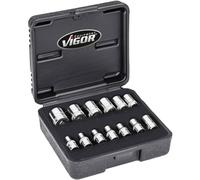 Vigor Set di chiavi a bussola esagonali a doppio esagonale, V7514/13, 6,3 mm (1/4"), profilo esterno doppio esagonale 25 mm