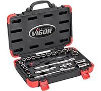 ViGOR Set di chiavi a bussola V2460N, 25 pezzi, attacco quadro da 1/2 pollice, profilo esagonale esterno, dimensioni 10-32 mm, per uso manuale