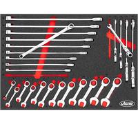VIGOR Set di chiavi combinate ad anello a cricchetto V5041, 27 pezzi, corte, doppio giunto e extra lunghe, in inserto in schiuma morbida 2K, L 563 x 393 mm