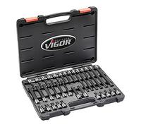 VIGOR Set di inserti per cacciavite V6017, 32 pezzi, profilo a T T20-T70, 3/8 pollici, quadrato in acciaio al cromo vanadio, fosfatato, per funzionamento manuale