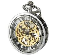 VIGOROSO Mens Classic Steampunk Gold Skeleton Hand Wind Mechanical Pocket Watch