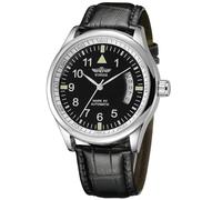 VIGOROSO Men's Sport Day Date Black Leather Automatic Self Winding Watch
