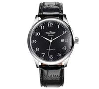 VIGOROSO Mens Watches Automatic Mechanical Black Dial Leather Strap Wrist Watch