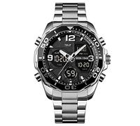 VIGOROSO Orologio da polso da uomo, con cronografo, digitale, analogico, in acciaio inox, impermeabile, colore: nero, Tutto Argento, Sportivo
