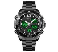 VIGOROSO Orologio da polso da uomo, con cronografo, digitale, analogico, in acciaio inox, impermeabile, colore: nero, nero, Sportivo