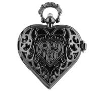VIGOROSO Orologio da tasca da donna, display analogico, movimento al quarzo, acciaio inossidabile argento, collana con ciondolo a forma di cuore, accessorio unisex, regalo per San Valentino, nero