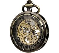 VIGOROSO Orologio da tasca da uomo classico steampunk, con catena, scheletro, carica manuale, orologio da tasca meccanico, per uomini e donne, Bronzo, Meccanico