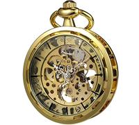 VIGOROSO Orologio da tasca da uomo classico steampunk, con catena, scheletro, carica manuale, orologio da tasca meccanico, per uomini e donne, Tutto Oro, Classico