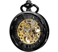 VIGOROSO Orologio da tasca da uomo classico steampunk, con catena, scheletro, carica manuale, orologio da tasca meccanico, per uomini e donne, Nero , Classico