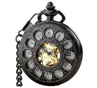 VIGOROSO Orologio da tasca vintage a carica manuale da uomo, orologio da tasca meccanico con catena, orologio da taschino da uomo con scheletro, Nero-1 Cover, Orologio da tasca