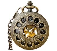 VIGOROSO Orologio da tasca vintage a carica manuale da uomo, orologio da tasca meccanico con catena, orologio da taschino da uomo con scheletro, Copertura Bronze-1, Orologio da tasca