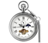 VIGOROSO Orologio da tasca vintage da uomo, in rame, con carica manuale e secondi 24 ore e sub-quadranti, Tourbillon Argento, Orologio da tasca