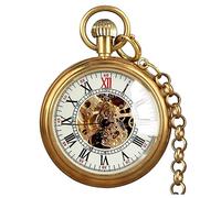 VIGOROSO Orologio da tasca vintage da uomo, in rame, con carica manuale e secondi 24 ore e sub-quadranti, Scheletro, Orologio da tasca