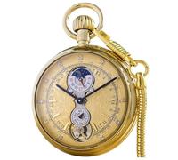 VIGOROSO Orologio da tasca vintage da uomo, in rame, con carica manuale e secondi 24 ore e sub-quadranti, Tourbillon d'oro, Orologio da tasca