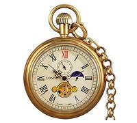 VIGOROSO Orologio da tasca vintage da uomo, in rame, con carica manuale e secondi 24 ore e sub-quadranti, Bronzo e blu, Vintage