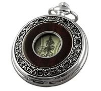 VIGOROSO Orologio da taschino meccanico da uomo, stile vintage steampunk, venature del legno, design cavo, con catena e scatola, Argento, Meccanico