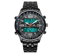 VIGOROSO Orologio da uomo analogico digitale a LED, con data, settimana, sportivo, in acciaio nero, da uomo