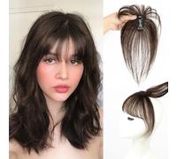 Vigorous Fermaglio per capelli con frangia a 360°, capelli umani 100% umani, lisci, per donne con capelli diradati (marrone moka scuro)