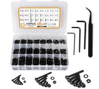 VIGRUE 1080stk M2 M3 M4 Acciaio al carbonio, Pulsante viti dadi e rondelle assortimento Kit con scatola portaoggetti piatta Fall