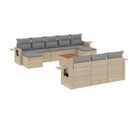 VIHHQGC Set da 11 pezzi in polyrattan beige con cuscini, divano da giardino modulare in rattan PE, ripiani pieghevoli con molle a gas, piano tavolo in legno di acacia, rivestimenti sfoderabili e