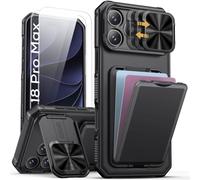 Vihibii Cover per iPhone 18 Pro Max con Pellicole Protettive, Nero | Vetro Temperato, Portacarte, Protezione RFID, Supporto, Copriobiettivo Scorrevole, Cover Robusta per iPhone 18 Pro Max 6.9"