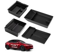 VIHIMAI per Tesla New Model Y Juniper Console Centrale Organizer Vassoio Diviso Storage Doppio Strato Spazio Scorrevole Senza intoppi Modello Y 2025 Accessori - 4 pezzi, Nero (Nero, Modello Y Ginepro)