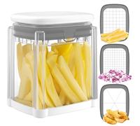 Vihoom Affetta Patate, Taglia Patate con 3 Lame in Acciaio Inox, Tagliapatate a Bastoncino, Affetta Verdure Multifunzioneper per Patatine Fritte, Cetrioli, Carote, Cipolle e Frutta(Bianco)