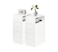 VIIROUD Comodino stretto - Set di 2 con 2 cassetti, tavolino da pranzo, mobile da notte, cassettiera da notte adatta a tutti i letti e camere da letto, 25 x 30 x 66 cm (2 pezzi) bianco caldo