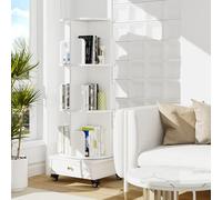 VIIROUD Libreria girevole a 360°, scaffale portaoggetti a forma di albero con scomparti aperti, base rotonda girevole, 40 x 40 x 110 cm, colore: bianco